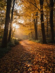Naklejka premium a tranquil street with autumn foliage