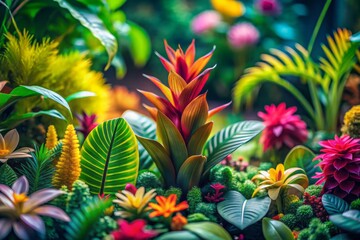 Fototapeta premium Abstract Modern Plants and Shapes Set Featuring Tropical Flowers and Leaves in Flat Style Hand-Drawn Illustrations with Cute Textures for Botanical Elements