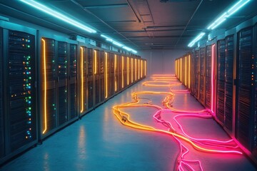 Scalable architectural blueprint of interconnected server farms for enhanced efficiency and performance in data management.