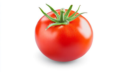 A single, bright red tomato placed on a white background, showcasing its smooth texture and vibrant color. --ar 16:9 --v 6.1 Job ID: 4caca841-483a-41d8-ad97-d1b44a781d08