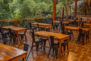 Interior on the tropical cafe restaurant