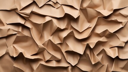 Close-up view of crumpled brown paper with irregular folds creating a textured abstract background in natural earthy tones.