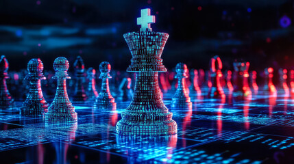 Digital Chess King Symbolizing Strategic AI Leadership and Business Decision-Making