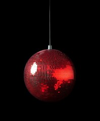 Fototapeta premium Vibrant Red Disco Ball with Reflective Tiles on Black Background - Perfect for Dance Parties, Club Themes, Retro Celebrations, and Event Decor