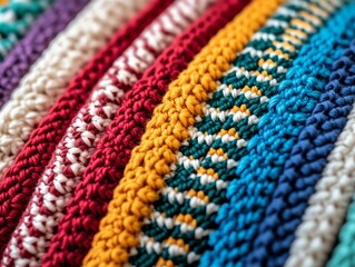Stack of colorful knitted dishcloths.