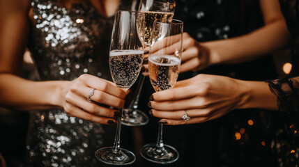 Celebration toast with champagne.New Year's cards