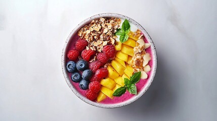 A colorful smoothie bowl with fresh toppings