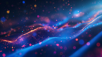 Fototapeta premium Colorful wave pattern with sparkling particles creates a mesmerizing abstract background effect in vibrant hues