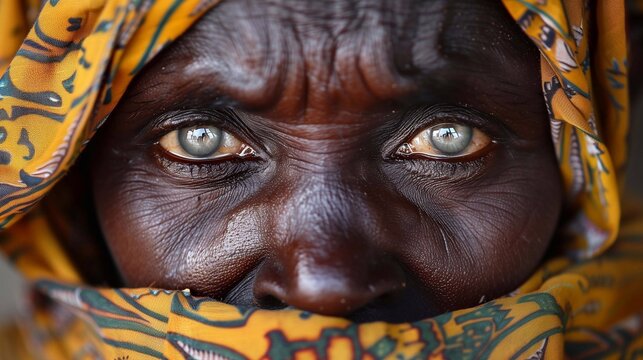 Close-up of a woman's face showcasing her resilient eyes impacted by trachoma