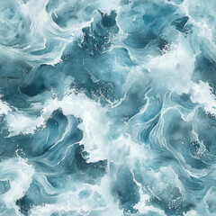 Obraz premium Dynamic movement of watercolor ocean waves with vibrant blue and white hues create a sense of power and energy. Fabric print, textile fashion concept. Abstract seamless pattern.