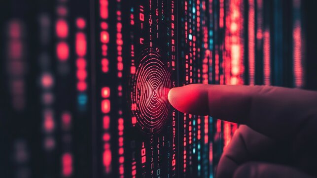 Digital interface with a fingerprint and data visualization. - Powered by Adobe