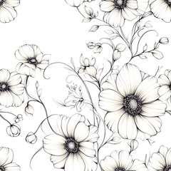 Floral flowers and beautiful colorful leaves wallpaper seamless pattern for interior decoration or background.