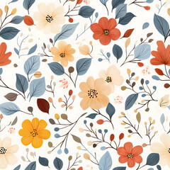 Floral flowers and beautiful colorful leaves wallpaper seamless pattern for interior decoration or background.