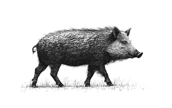 recommend clip art: Boar, wild boar, hog, wild pig, sketch. Vintage retro print, wild boar, forest pig sketch ink style drawing, linear drawing, engrave old school. Sketch artwork silhouette wild ho pig. Illustration