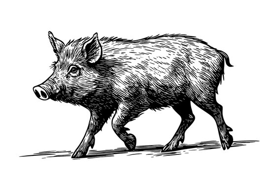 recommend clip art: Boar, wild boar, hog, wild pig, sketch. Vintage retro print, wild boar, forest pig sketch ink style drawing, linear drawing, engrave old school. Sketch artwork silhouette wild ho pig. Illustration