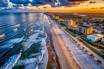 Aerial View of JAX Beach During Covid-19 Pandemic Shutdown: Empty Shoreline and Closed Beaches Highlighting Impact of Coronavirus on Coastal Florida