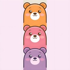 Naklejka premium Cute cartoon colorful bears. orange pink purple vibrant colors 