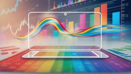 Colorful Financial Data Analysis on Tablet Screen with Charts