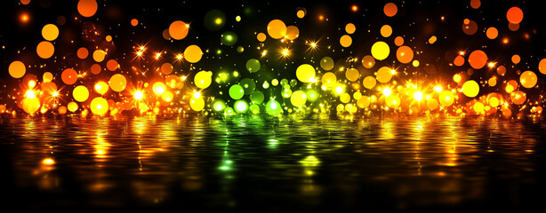 Naklejka premium Colorful light reflections create mesmerizing abstract background, featuring vibrant circles and sparkling effects that evoke sense of wonder and joy