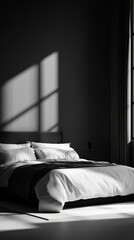 Dramatic Bedroom with Shadow Play and Monochromatic Style