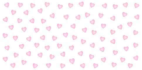 Seamless pattern of pink glossy hearts on a white background. Romantic and cute design for Valentine's Day and love-themed projects.
