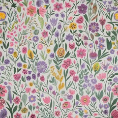 Vibrant and colorful floral pattern spread across a white background. garden in full bloom.