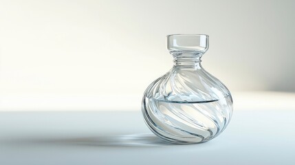 Sleek glass perfume bottle showcases a contemporary look with swirling patterns, perfectly illuminated against a soft, neutral background