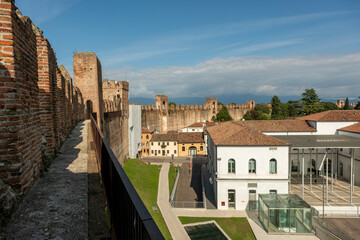 ancient medieval walled city Cittadella Padua Italy, panorama of the city from the walls