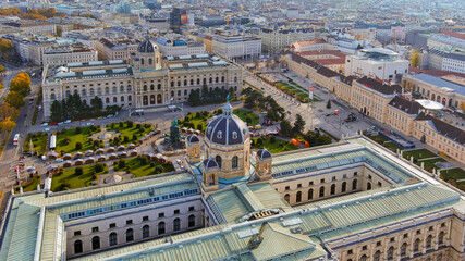 A magnificent aerial shot of Vienna’s MuseumsQuartier, featuring the Kunsthistorisches Museum and...