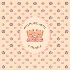 seamless pattern of small pink roses and pink bows with cute bear