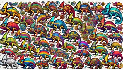 Vibrant Chameleons in a Lush Jungle Paradise