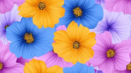 Vibrant Floral Backdrop with Colorful Blooming Flowers in Spring or Summer Garden