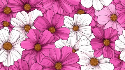 Fototapeta premium Colorful Pink and White Daisies Floral Background with Repeating Pattern