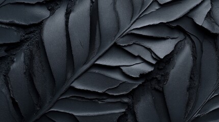 Obraz premium Abstract close-up of black textured surface with layered and curved patterns resembling rough fabric or geological formations.
