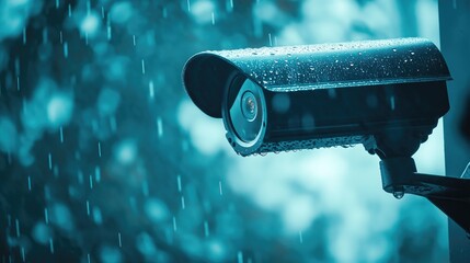 Outdoor security camera operating during heavy rain