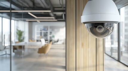 Security camera monitoring modern office interior with cctv surveillance system