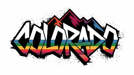 Obraz premium Colorful Graffiti Art Featuring Colorado and Mountain Silhouette
