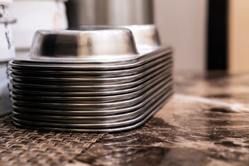 stack of sauce plates on the table