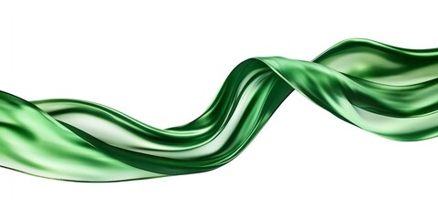 Elegant Green Satin Ribbon Flowing Gracefully on White Background - Perfect for Holiday Design, Celebrations, and Luxury Branding