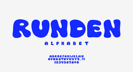 Bubble font. Typeface with balloon effect. Y2K alphabet. Wavy groovy letters. Bold black and white typescript. Rounded font. Plump alphabet