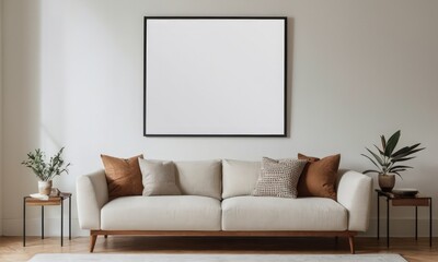 Mockup room for poster or painting in simple modern interior, Photo Frame Mockup, Light colors