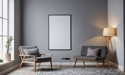 Mockup room for poster or painting in simple modern interior, Photo Frame Mockup, Gray colors