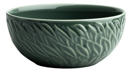 PNG Green ceramic bowl with textured leafy design