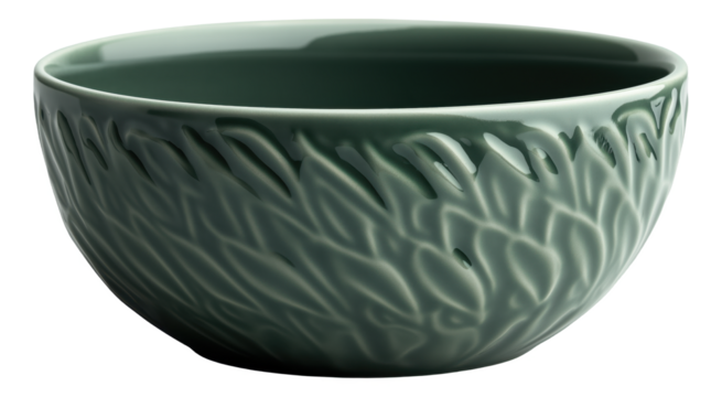 PNG Green ceramic bowl with textured leafy design