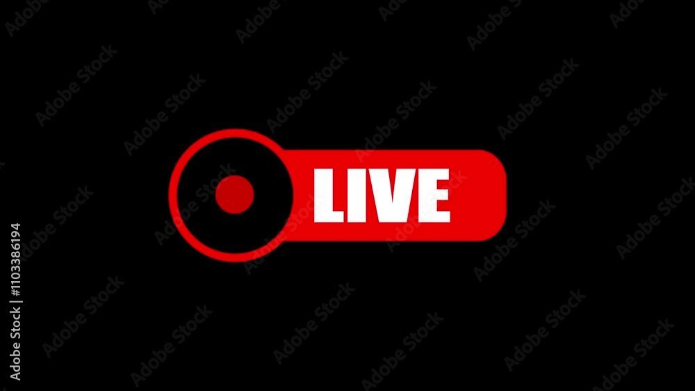 Poster live button animation on alpha with red design and play button for streaming and broadcasting.