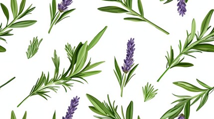 Fototapeta premium Assorted aromatic herbs and flowers in natural setting with rustic charm and vintage style long title Assorted aromatic herbs and flowers like