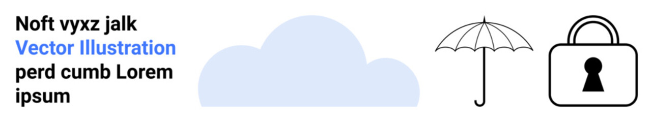 Cloud icon, opened umbrella, lock icon. Ideal for data protection, cloud security, online privacy, antivirus software, safe storage network security digital safety. Landing page