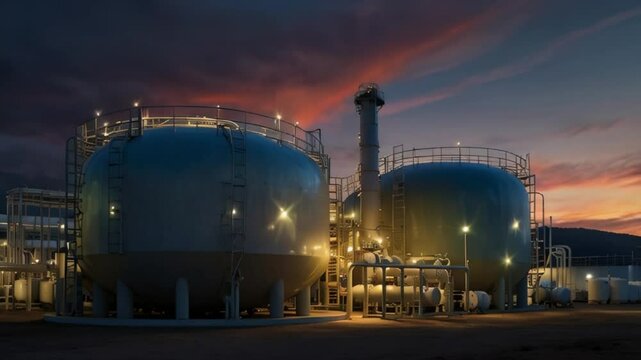 oil refinery plant at night