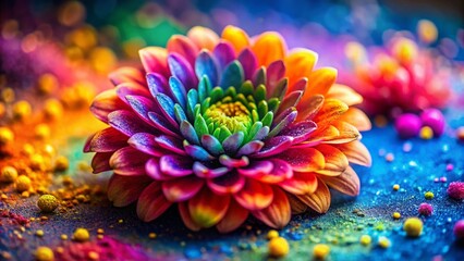 Beautiful Flower Decorated with Vibrant Colorful Powder in Stunning Tilt-Shift Photography for a Unique and Artistic Perspective of Nature's Palette
