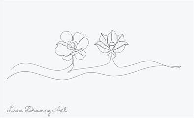 hand drawn flowers with continuous lines